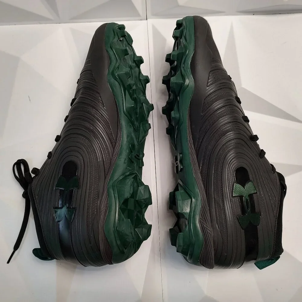 Under Armour Mens Football Cleat 16 Black Green Shoe Lacrosse Nitro Mid MC - Picture 3 of 10
